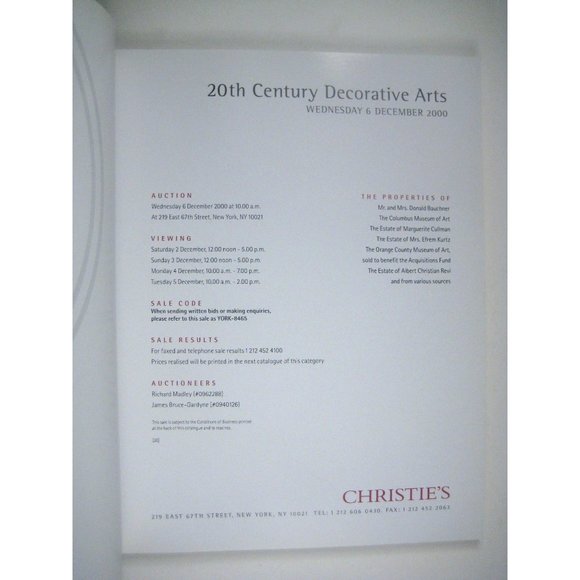 Christie Auction Catalog 20th Century Decorative Arts 2000 New York Sale 8465 - Picture 2 of 10